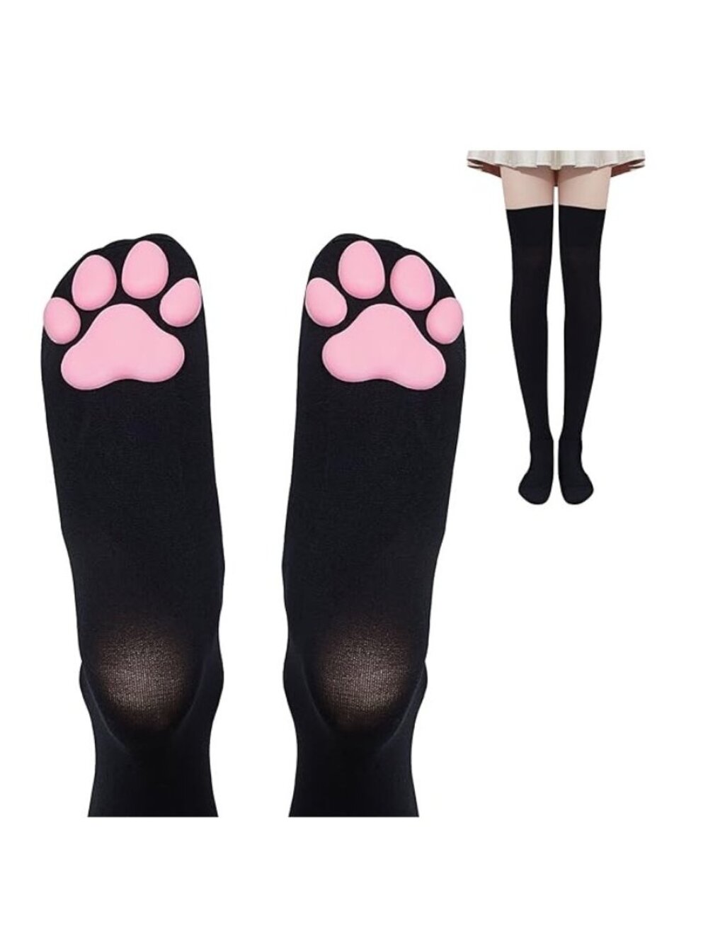 Women's Cat Paw Pad Bottom 3D Cosplay Socks Cute Black Thigh High Stockings